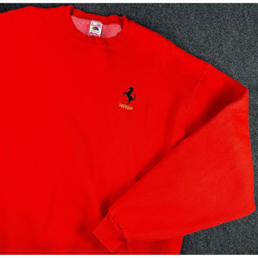 Vintage 90s Red Ferrari Logo Mens XL Crewneck Pullover Sweatshirt USA Made Horse